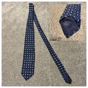 Ermenegildo Zegna Fine pattern Tie Men Silk Navy Textured Geometric Formal Print